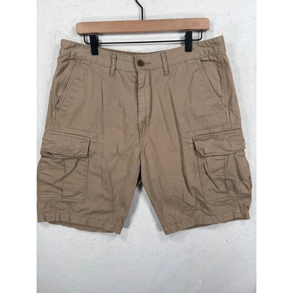 Levi Strauss & Co Mens Cargo Shorts Tan Khaki Cotton Twill Multi Pocket 35x9